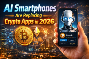 AI-powered smartphone managing cryptocurrency transactions