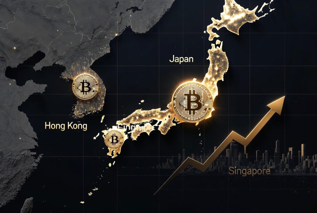 Map of Asia showing silent Bitcoin accumulation by companies in Japan Hong Kong Singapore 2026 Metaplanet Effect
