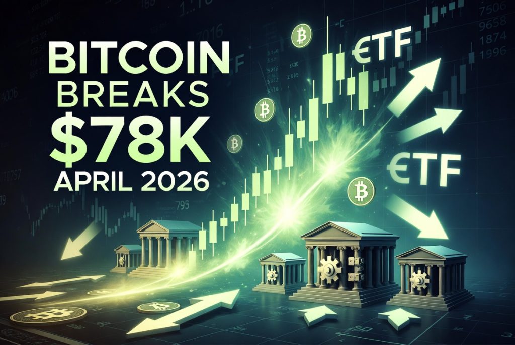 Bitcoin price breaking $78,000 in April 2026 with record ETF inflows and institutional supply shock