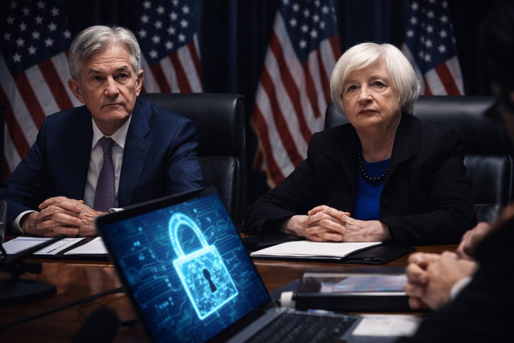 Federal Reserve and Treasury officials discussing cybersecurity risks