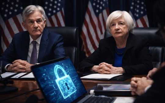Federal Reserve and Treasury officials discussing cybersecurity risks