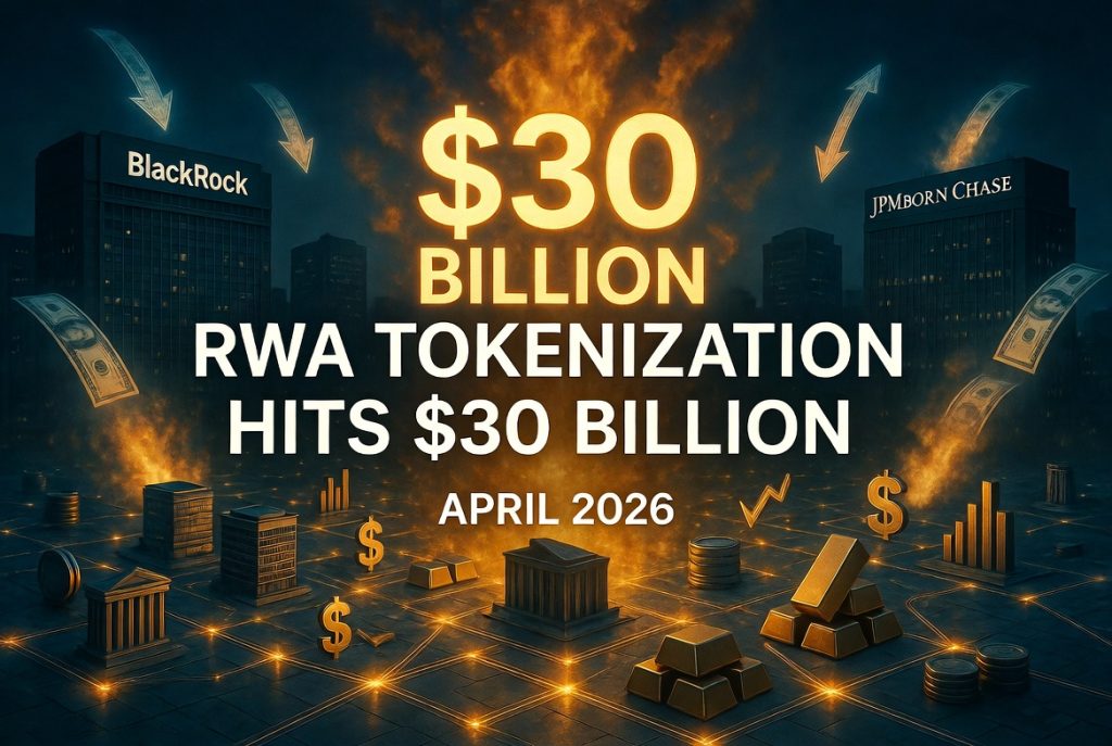 RWA tokenization on blockchain surges past $30 billion in April 2026 with institutional adoption by BlackRock and JPMorgan