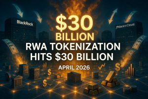 RWA tokenization on blockchain surges past $30 billion in April 2026 with institutional adoption by BlackRock and JPMorgan