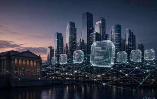 Tokenised investment fund represented on a blockchain network with institutional financial infrastructure.
