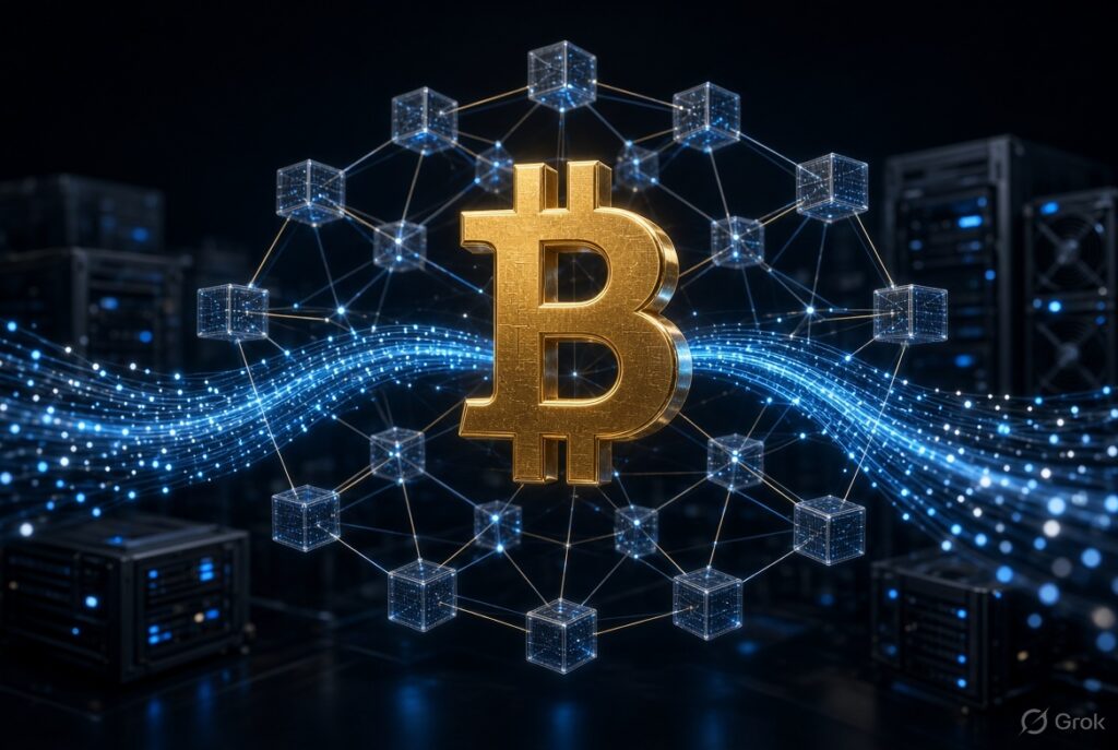 Bitcoin mining rewards and transaction fees supporting blockchain network security