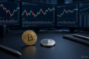Cryptocurrency market analysis featuring Bitcoin, Ethereum and digital asset charts